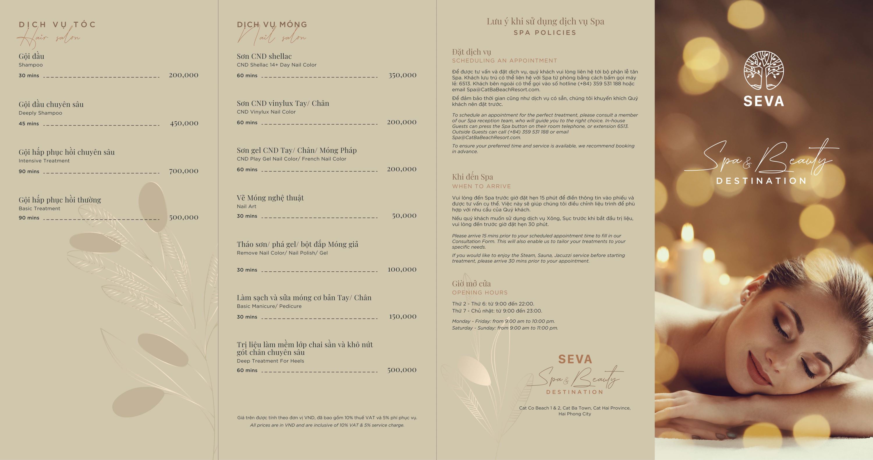 Bảng giá Seva Spa – Flamingo Cát Bà