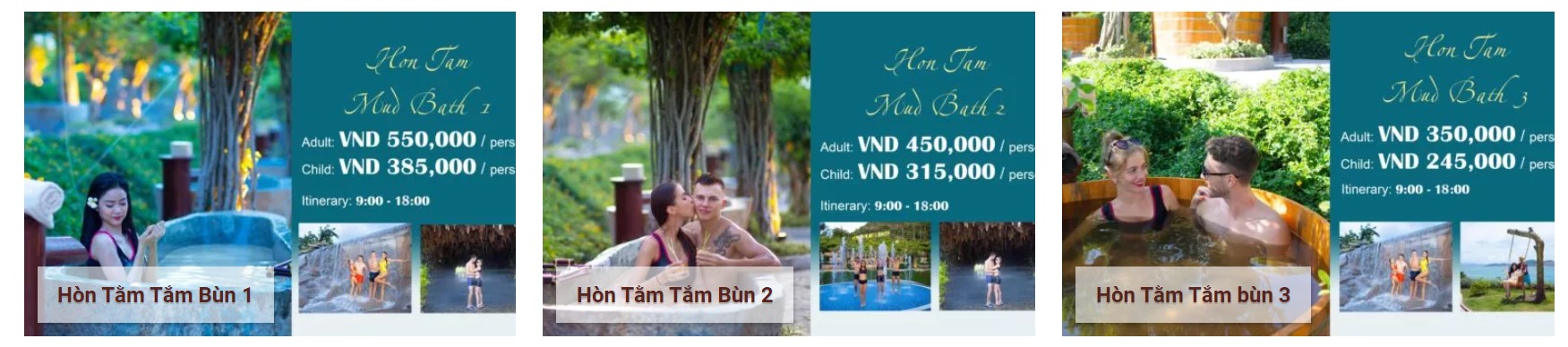 Bảng giá dịch vụ tại khu tắm bùn ở Hòn Tằm Nha Trang