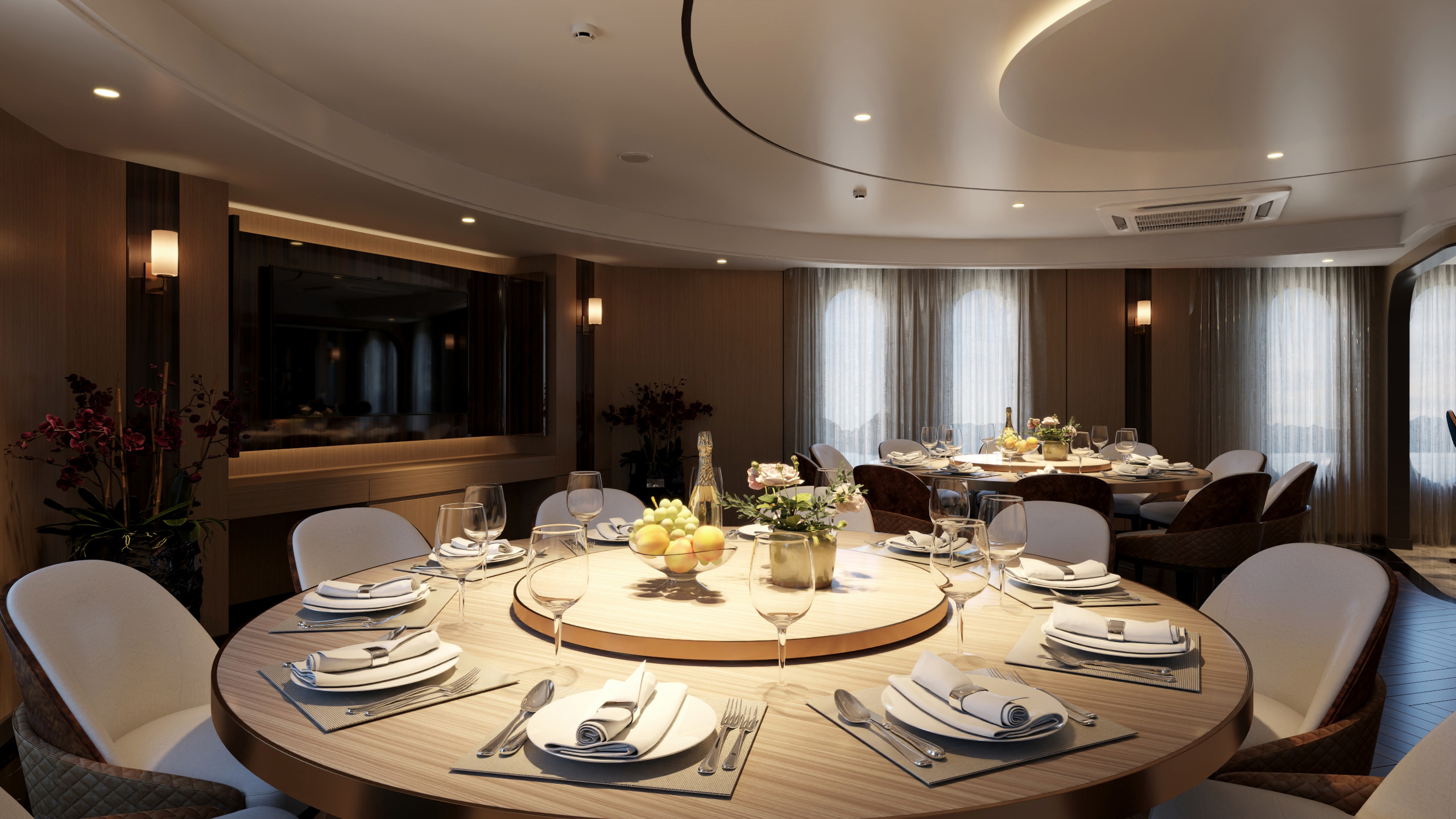 Không gian tiệc trong nhà của du thuyền Luna Halong Cruise